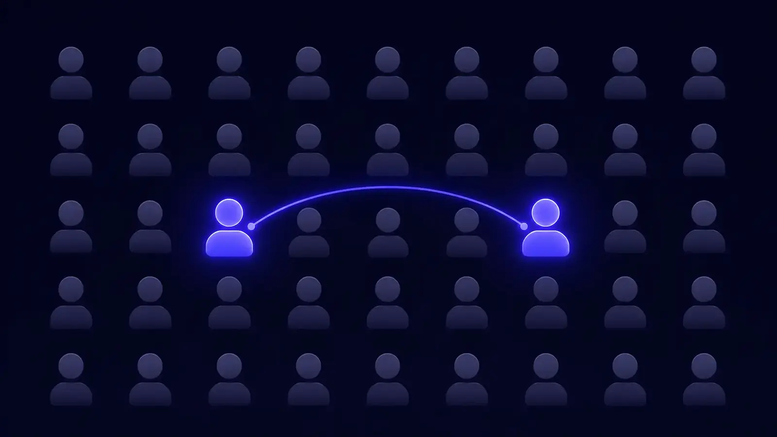 Birthday paradox illustration: a crowd of people with two highlighted figures connected, showing a shared birthday in a group of 23